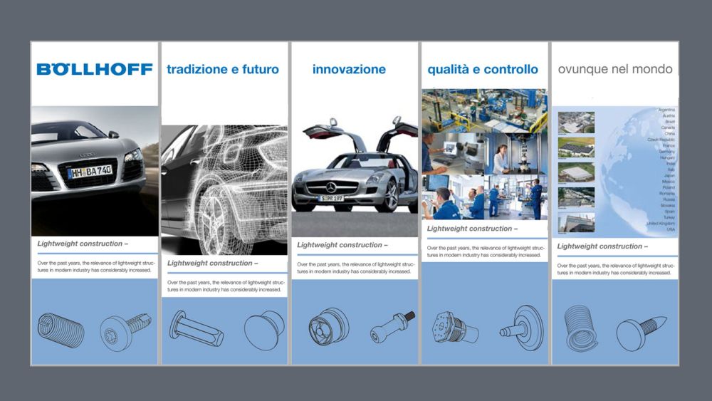 Bollhoff progetto dei vari pannelli dello stand